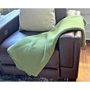 Ethan Allen Basketweave Throw Blanket 45x60 Baby Alpaca Nylon Wool Avocado EUC